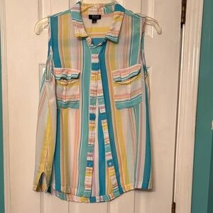 a.n.a Multicolor Striped Sleeveless Button Down Shirt